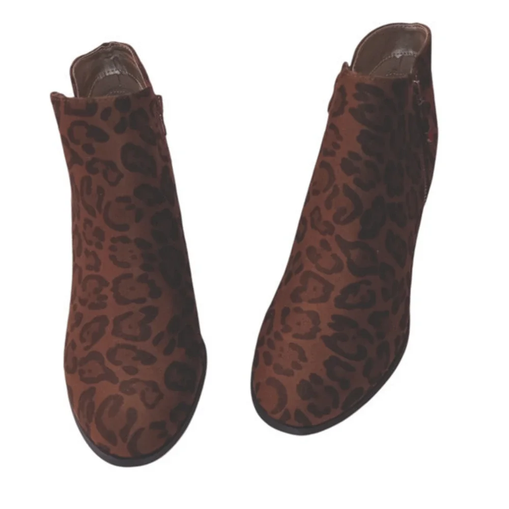 NEW Style & Co. Animal Print Boots Size 8.5 Ankle Black Brown Vegan Faux Leather